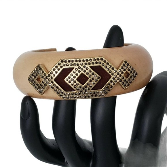 Banana Republic Jewelry - Banana Republic Wood Cuff Bracelet Large Goldtone Studded Accent Opening 1 1/4"